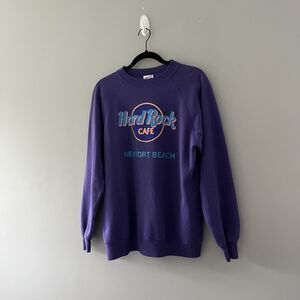 Vintage 90s Purple Hard Rock Cafe Sweatshirt Graphic Logo Cotton Blend Large USA